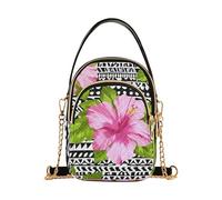 Hibiscus Pink Flowers Black White Womens Shoulder Handbag Phone Purse Chain Strap Handbag Floral Print Zipper Satchel Crossbody Tote, 5.9" × 8.3" × 3.1"