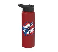 Hibiscus Puerto Rico Flag Boricua Stainless Steel Insulated Water Bottle
