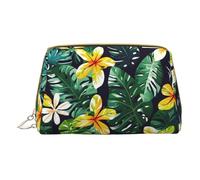 Hibiscus Red Flowers Hummingbird Print Leather Makeup Bag Small Travel Bag for Women Cosmetic Makeup Organizer, Hawaiian Tropical Leaf Flowers, Taglia Unica