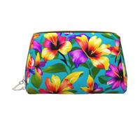 Hibiscus Red Flowers Hummingbird Print Leather Makeup Bag Small Travel Bag for Women Cosmetic Makeup Organizer, Hawaiian Colorful Flowers, Taglia Unica