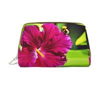 Hibiscus Red Flowers Hummingbird Print Leather Makeup Bag Small Travel Bag for Women Cosmetic Makeup Organizer, Hibiscus Flower, Taglia Unica
