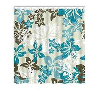 Hibiscus Shower Curtain Tropical Hawaii Tiki Camo Floral Aloha Bathroom Curtains, Machine Washable, Water-Repellent Grunge Teal 72x72Inch