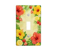 Hibiscus Single Light Switch Cover Plate, Tropical Vibrant Strawberry Lemon Summer Yellow Plastic Standard Size Switch Plate Decorative for Home Living Room New Apartment Decor (Single)