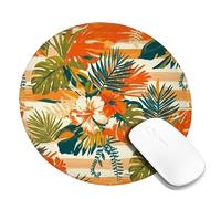 Hibiscus Small Mouse Pad, Tropical Vibrant Palm Fern Summer Orange Round Rubber Washable Mini Travel Desk Mousepad Desk Accessories for Gaming Computer Laptop Round 8x8 Inch