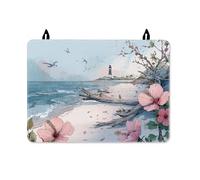 Hibiscus Stove Top Cover for Electric Stove, Coastal Relaxed Lighthouse Seagulls Summer Blue Rubber Non-Slip Rv Cover for Small Kitchen Spaces Kitchen Cooking Essentials 28x20 Inch