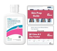 Hibiwash 125ml Antimicrobial Body Wash - Full-Body Cleanser for Pre- and Post-Operative Care, Includes JJH Medical 5-Day Protocol Guide & Daily Hygiene Tracker