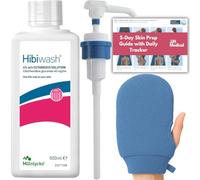 Hibiwash Antibacterial Body Wash Kit 500ml - Formerly Hibiscrub with Pump, Exfoliating Glove and JJH Medical Wash Guide and Tracker | Ideal for Surgical Prep and Sensitive Skin