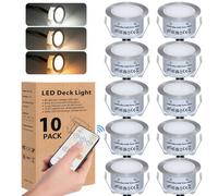 Hiboitec 10 Pcs 3 Color Decking Lights With Remote Control, Dimmable Low Voltage Kitchen Plinth Ip 67 Waterproof Deck Lighting