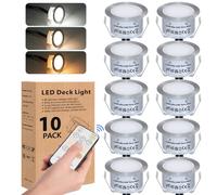 HIBOITEC 10Pcs 3 Color Decking Lights with Remote Control, Dimmable Low Voltage Kitchen Plinth Lights, IP67 Waterproof Deck Lighting Mains Powered for Patio Garden Terrace Path