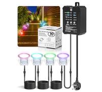 HIBOITEC 10Pcs RGB Decking Lights, 14 Colours & 5 Dynamic Effects, Dusk to Dawn & Timer, IP67 Waterproof Low Voltage Deck Lights for Garden, Patio, Party