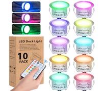 HIBOITEC 10Pcs RGBW Decking Lights, 12V Multicolor Chasing Effect Outdoor Decking Light with Remote Control, IP67 Waterproof 0.8W Deck Lighting for Kitchen Plinth Lights/Terrace/Patio/Path/Decoration