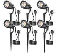 HIBOITEC 12W Garden Lights with 1,5m Cable, Warm White Garden Spotlights | Waterproof Outdoor Lights Mains Powered, 1320lm LED Spike Lights for Outdoor, Yards, Terraces, Walkways, 6Pack