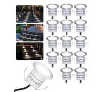 HIBOITEC 16Pcs Decking Lights, Lighting LED Deck Lights φ32mm, Cool White Decking Lighting, Waterproof Plinth Deck Light, for Outdoor, Garden, Floor Tile, Staircase, Wall Corner, Bathroom