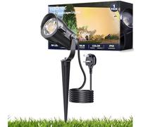 HIBOITEC 1Pack 7W Garden Light with 1.5M Cord, 600LM Outdoor Lights Mains Powered, 2700K Warm White, 270° Adjustable, IP65 Waterproof Garden Spotlight, Plug-in LED Spike Lighting for Yard Patio