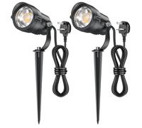 HIBOITEC 2 Pcs Garden Spot Lights with 1,5m Cable, 12W Outdoor Spike Lights 3000K Warm White Garden Lights with Power, 1320lm, 270° Swivel Landscape Lights for Yard, Walkway, Terrace (Warm White)