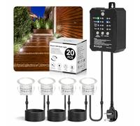 HIBOITEC 20PCS Dimmable Decking Lights with Dusk to Dawn ＆Timer | IP67 Waterproof Low Voltage Deck Lights with Transformer for Kitchen Plinth Lights, Yard, Patio, Stair, Driveway(Cool White)