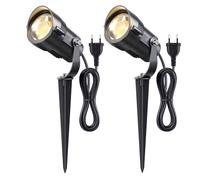 HIBOITEC 2Pcs 7W Garden Lights with 1.5M Cord, 600LM Plug & Shine Outdoor Lights Mains Powered, 2700K Warm White, IP65 Waterproof Garden Spotlight, Plug-in LED Spike Lighting for Yard Patio Driveway