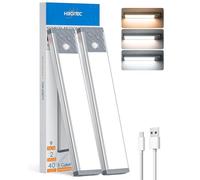 HIBOITEC 3 Color ＆ Dimmable Motion Sensor Cupboard Lights, 1500mAh USB-C Rechargeable Under Cabinet Kitchen Lights, Wireless Strong Magnetic ＆ Hanging Design Under Cabinet Lighting for Wardrobe, Stair