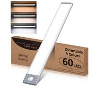 HIBOITEC 3 Color Under Cabinet Kitchen Lights, 60LED Stepless Dimming Motion Sensor Lights Indoor, USB Rechargeable Under Cabinet Lighting, Magnetic Cupboard Lamp for Wardrobe, Stair, Bedroom