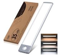 HIBOITEC 3 Color Under Cabinet Kitchen Lights, Stepless Dimming Motion Sensor Lights Indoor, 35LED USB Rechargeable Under Cabinet Lighting, Magnetic Cupboard Lamp for Wardrobe, Stair, Bedroom
