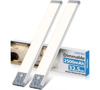 HIBOITEC 32.5CM 2500mAh Motion Sensor Under Cabinet Kitchen Lights Indoor, Battery Operated Wardrobe Lights, Dimmable Wireless Under Cupboard Kitchen Lighting for Stair Indoor, Warm White