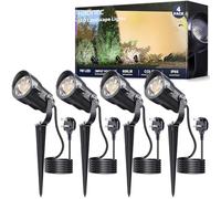HIBOITEC 4Pcs 7W Garden Lights with 1.5M Cord, 600LM Garden Spotlights | IP65 Waterproof Garden Spike Lights, Warm White Outdoor Lights Plug & Shine LED Spike Lighting for Yard Patio Driveway