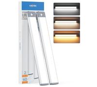 HIBOITEC 60LED 3 Color Under Cupboard Kitchen Lights Stepless Dimming, Motion Sensor Cabinet Lights, USB Rechargeable Wireless Under Cabinet Lighting, Stick-on Stairs Hallway(2 Pack)