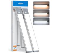 HIBOITEC 65 LED Wardrobe Lights Motion Sensor, 3 Color Dimmable Under Cabinet Kitchen Lights, 33.5CM 2500mAh Battery Cupboard Lamp, Rechargeable Lamp for Drawer, Kitchen, Hallway, Silvery
