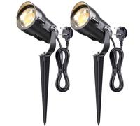 HIBOITEC 7W Garden Lights with 1.5M Cord, 600LM Plug & Shine Outdoor Lights | 2700K Warm White, IP65 Waterproof Garden Spotlight, Plug-in LED Spike Lighting for Yard Patio Driveway