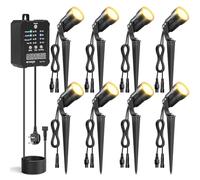 HIBOITEC 8 Pack Dimmable Garden Lights Kit, Dusk to Dawn Sensor & Timer, IP65 Weatherproof Garden Spotlights, 40W Smart Transformer, Warm White, Detachable Design Outdoor lights Mains Powered for Yard