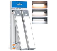 HIBOITEC Closet Light Rechargeable 40 LED Under Cabinet Lights, Dimmable Motion Sensor Battery Cupboard Lights, Wireless Magnetic Led Light for Kitchen, Wardrobe, Drawer, 3 Color Temperatures, 22.5 cm