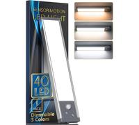 HIBOITEC Dimmable ＆ 3 Color Under Cabinet Kitchen Lights, 40LED Brighter Motion Sensor Cupboard Lights, USB-C Rechargeable Cupboard Lamp, Wireless Magnetic ＆ Hanging Design Cabinet Lamp for Wardrobe