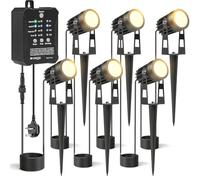 HIBOITEC Dimmable Garden Lights with Timmer ＆ Dust to Down Sensor, Waterproof Outdoor Lights Mains Powered, 52FT Warm White Garden Spotlights with Transformer for House Yard Trees (6 Pack)