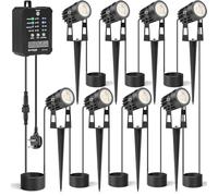 HIBOITEC Dimmable Garden Lights with Transformer ＆ Photocell Sensor, 68FT Waterproof Outdoor Lights Mains Powered，Transformer Garden Spotlights for House Yard Trees Plants(Cool White, 8 Pack)