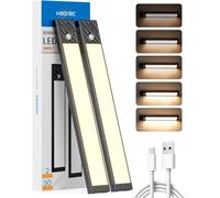 HIBOITEC Under Cabinet Kitchen Lights, 50 LED Motion Sensor Cupboard Lights Indoor, Rechargeable Wireless Dimmable Under Counter Lamp for Kitchen, Stairs, Wardrobe, Hallway, Warm White, 25.5 cm