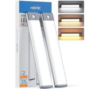 HIBOITEC Under Cupboard Kitchen Lights 3 Color Temperature Stepless Dimming, 35LED Motion Sensor Cabinet Lights, USB Rechargeable Wireless Under Cabinet Lighting, Stick-on Stairs Hallway(2 Pack)