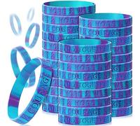 Hiboom 100 Pieces Suicide Prevention Awareness Ribbon Silicone Bracelet Bulk Purple Teal Ribbon Rubber Wristband Sexual Assault Awareness Bracelets for Women Man Public Charity Campaign Supplies,