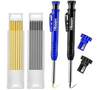 Hiboom 2 Pack Solid Carpenter Pencil with 14 Refill, Long Nosed Deep Hole Mechanical Pencil Marker with Built-in Sharpener for Carpenter Woodworking Architect with Design Patent (Black, Blue)