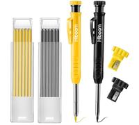 Hiboom 2 Pack Solid Carpenter Pencil with 14 Refill, Long Nosed Deep Hole Mechanical Pencil Marker with Built-in Sharpener for Carpenter Woodworking Architect with Design Patent (Black, Yellow)