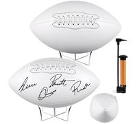 Hiboom 2 Sets All White Autograph Football with Acrylic Ball Stand Size 9 Signing Autograph Ball 4 Panel Blank Signature Official for High School College Coach Gift