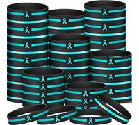 Hiboom 200 Pcs Ovarian Cancer Awareness Silicone Bracelets, Bulk | Teal Ribbon Rubber Wristbands for Sexual Assault Pancreatic Cancer Suicide Prevention Charity Event, Hope Courage Gifts
