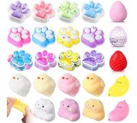 Hiboom 24 Pcs Taba Squeeze Fidget Toys Include Cat Paws Chick Hamster Banana Strawberry Cute Mochi Fidget Stress Relief Sensory Toys Christian Charity Party Favors Novelty Gifts for Adults