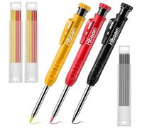 Hiboom 3 Pack Solid Carpenter Pencil with 21 Refill, Long Nosed Deep Hole Mechanical Pencil Marker with Built in Sharpener for Carpenter, Design Patent