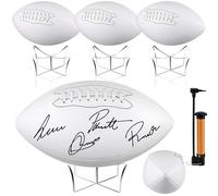 Hiboom 4 Sets All White Autograph Football with Acrylic Ball Stand Size 9 Signing Autograph Ball 4 Panel Blank Signature Official for High School College Coach Gift
