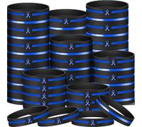Hiboom 50 Pcs Blue Awareness Ribbon Silicone Bracelets Colon Cancer Awareness Rubber Wristbands Inspirational Colon Cancer Gifts for Women Men Social Charity Event