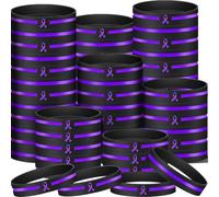 Hiboom 50 Pcs Purple Ribbon Silicone Bracelets Pancreatic Cancer Awareness Bracelets Overdose Awareness Rubber Wristband for Men Women Epilepsy, Alzheimer, Lupus Charity Event Gifts