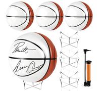 Hiboom 8 Pcs Autograph Basketball with Acrylic Ball Stand, Signing Autograph Blank Panel Signature Official Ball for High School College Coach Graduation Gifts (1/2 Brown,Size 7)