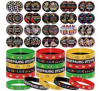 Hiboom 80 Pcs Hispanic Heritage Month Accessories Bulks Included Hispanic Bracelets and Pins Set Spanish Buttons Badge Silicone Bracelet for Latin Heritage Month Party Favors Decorations Gifts Items