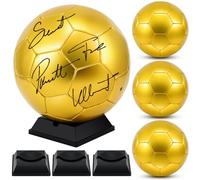 Hiboom Gold Autograph Soccer Ball with Display Stand Air Pump for Trophies Anniversary High School College Coaching Gift Awards Championship Party(1 Pc,Size 5)