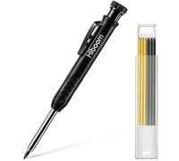 Hiboom Solid Carpenter Pencil Set for Construction with 7 Refills Built-in Sharpener, Long Nosed Deep Hole Mechanical Marker Scriber Woodworking Architect Father's Day Gift (Black)